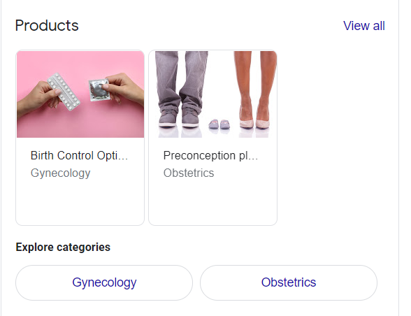 Example of products listing on Google